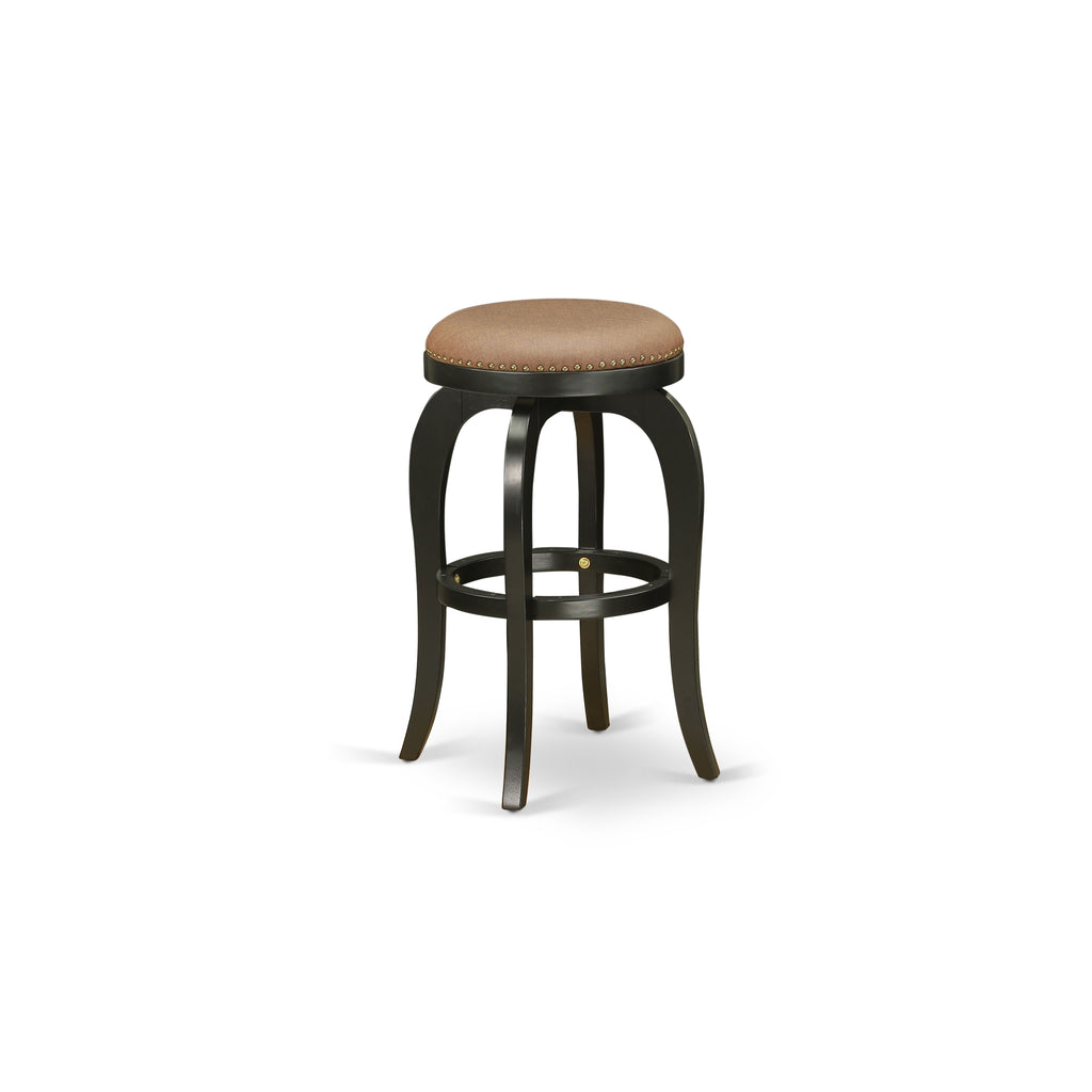 East West Furniture SB030-28677 Bedford Counter Height Barstool - Round Shape Brown Roast PU Leather Upholstered Pub Height Backless Chairs, 30 Inch Height, Black