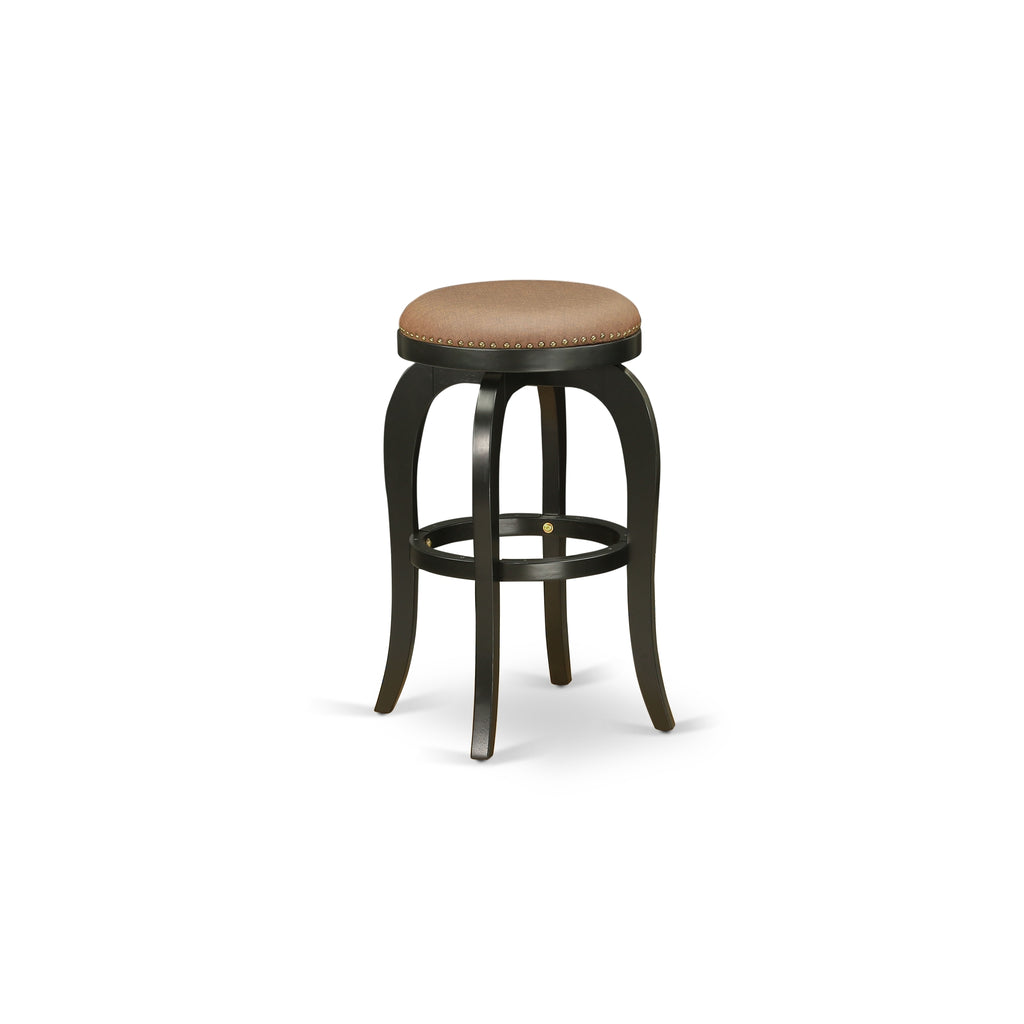 East West Furniture BFS030-112 Bedford Counter Height Barstool - Round Shape Brown Roast PU Leather Upholstered Pub Height Backless Chairs, 30 Inch Height, Black