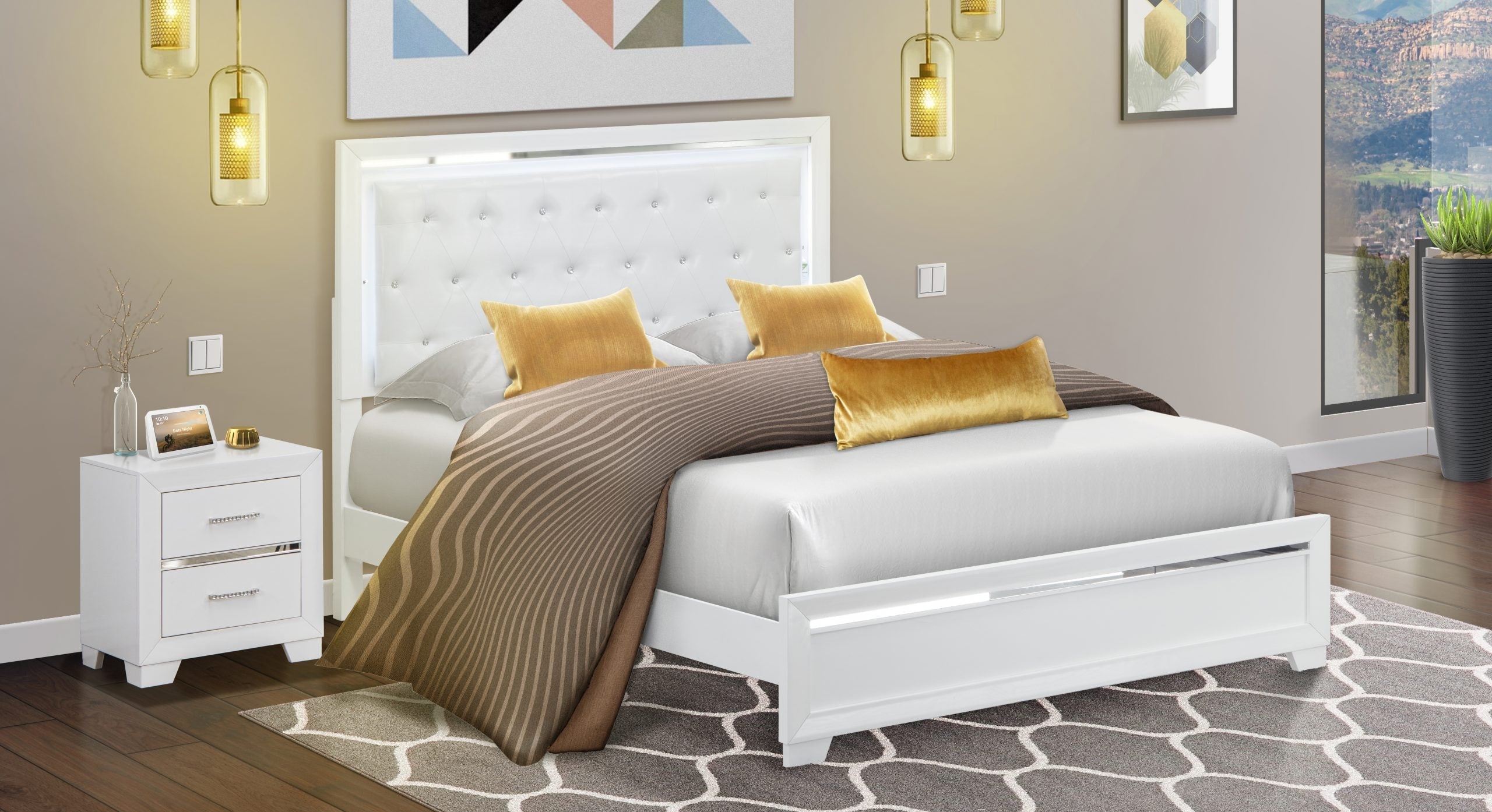 East West Furniture PA05-Q1N000 Pandora 2 Piece Wooden queen bedroom set with a queen bed frames
