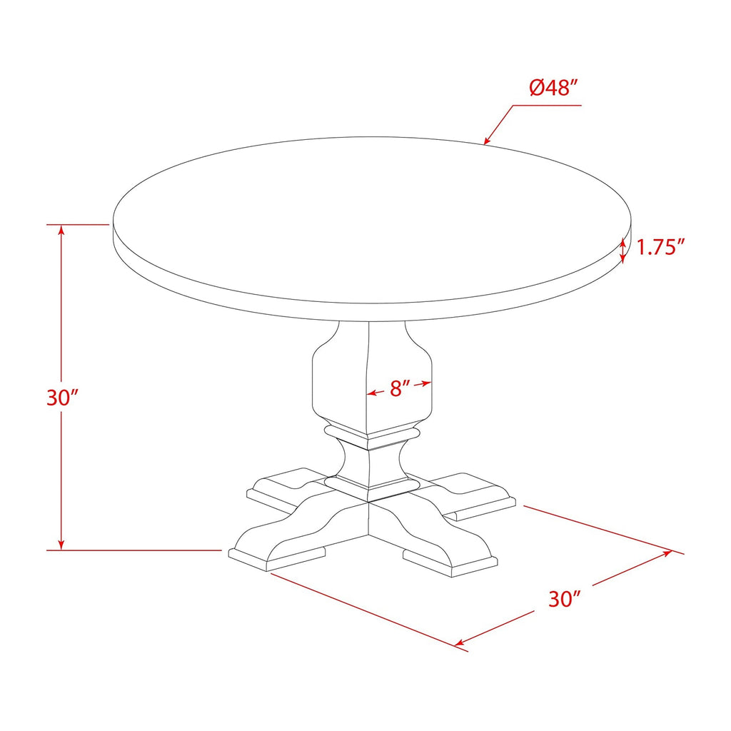 East West Furniture I3AB7-747 7 Piece Modern Dining Table Set Consist of a Round Wooden Table with Pedestal and 6 Light Sable Linen Fabric Parson Chairs